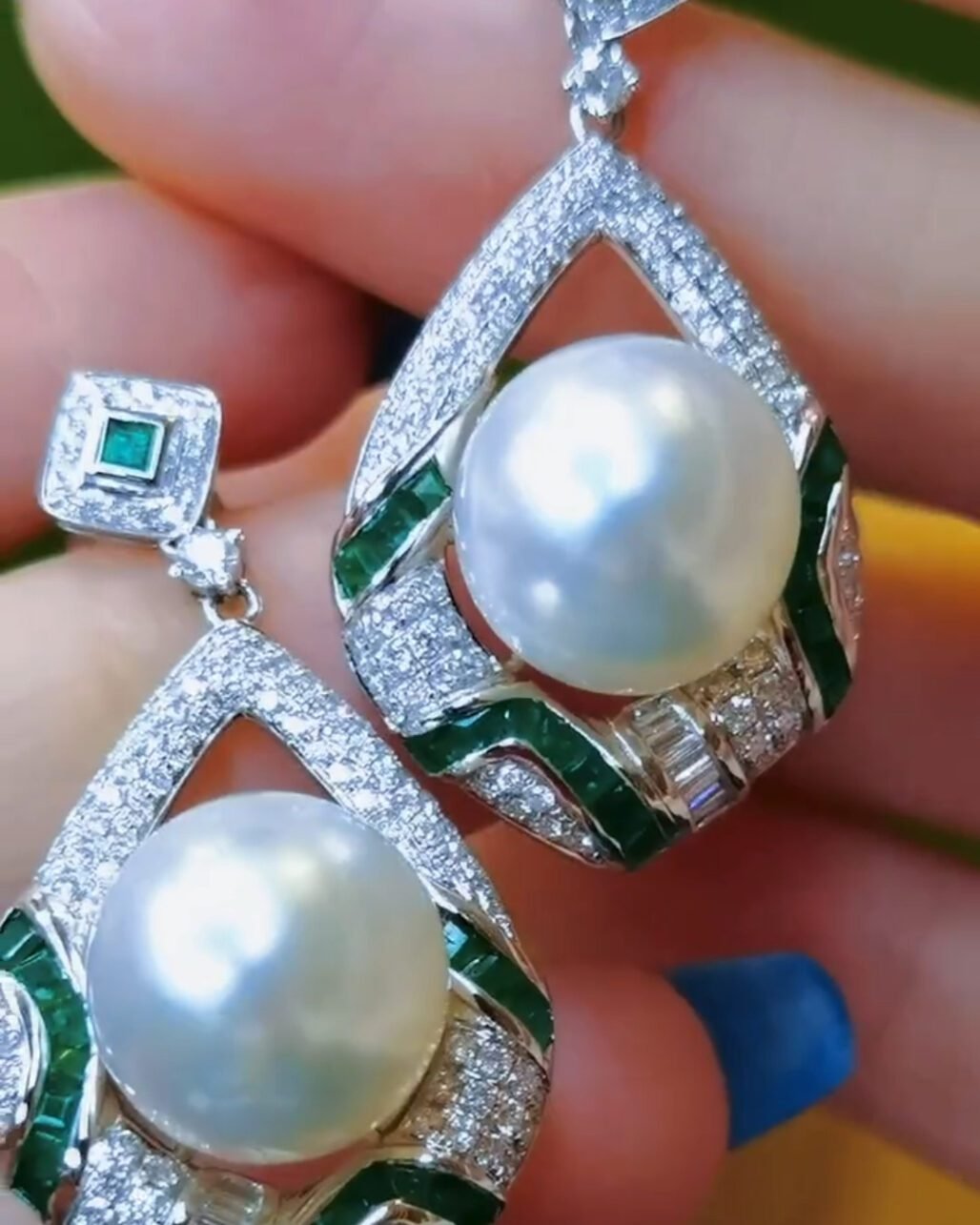 Art Deco Emerald & Australian Pearl Earrings - Mystery Set (18k Gold)