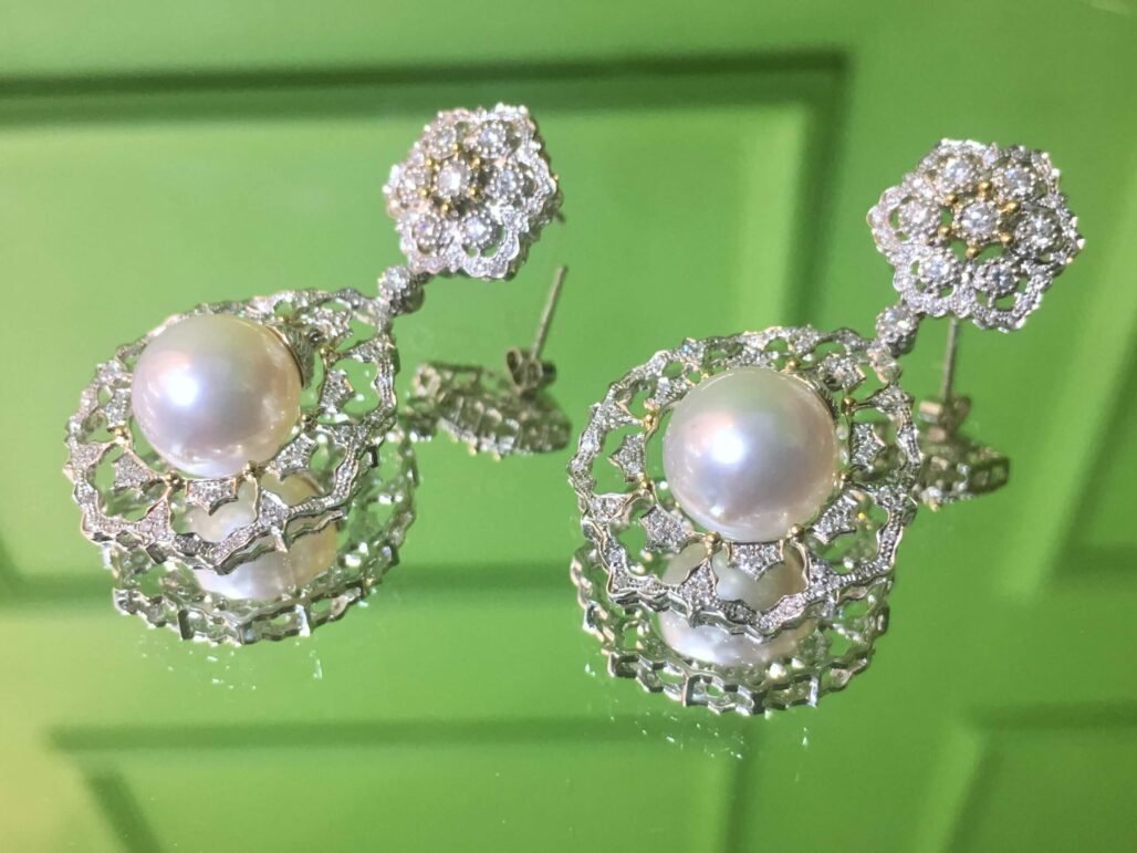 Buccellati Style Australian White Pearl Earrings – Two Way Wear