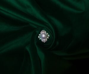 Art Deco Style Emerald & Australian White Pearl Ring/Pendant - 18K Gold with Mystery Set Diamonds