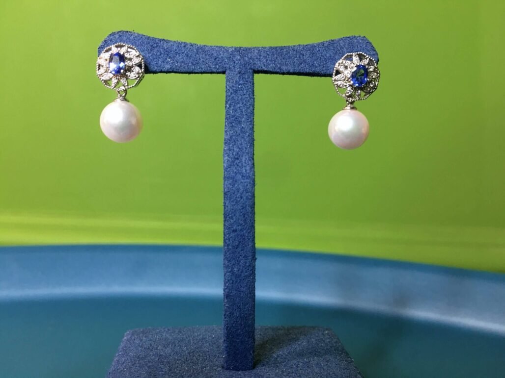 Versatile Pearl & Sapphire Earrings - 18K Gold with Diamonds