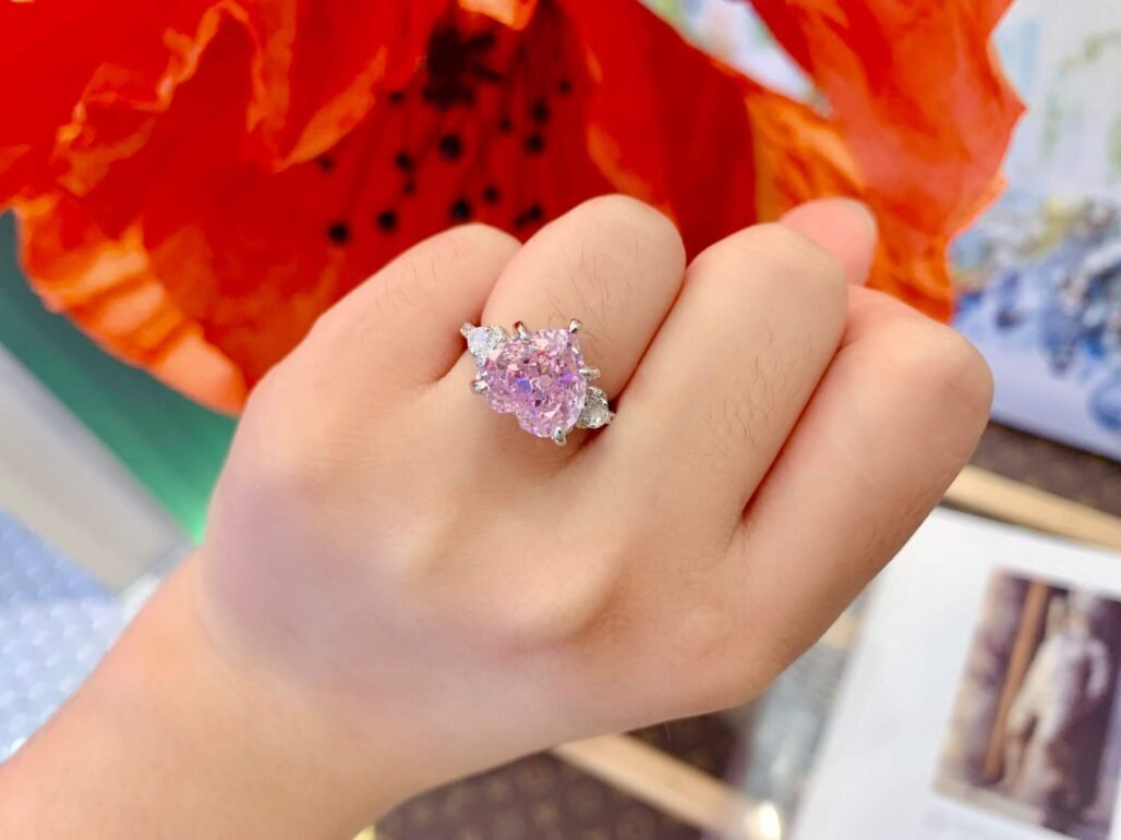 Heart-Shaped Pink Diamond Inspired Ring – S925 Silver with 18K White Gold Plating