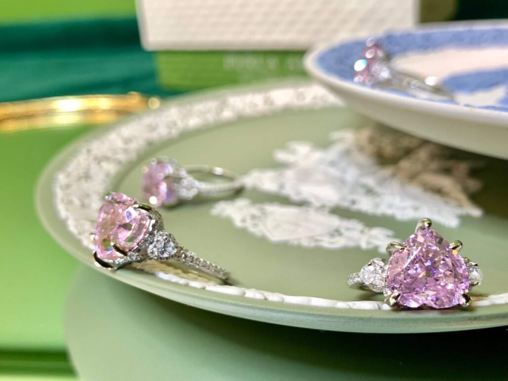 Heart-Shaped Pink Diamond Inspired Ring – S925 Silver with 18K White Gold Plating