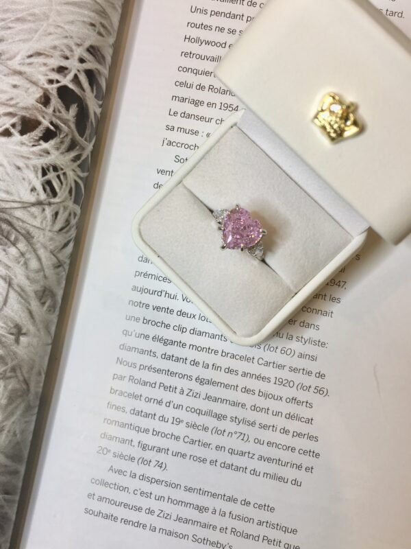 Heart-Shaped Pink Diamond Inspired Ring – S925 Silver with 18K White Gold Plating