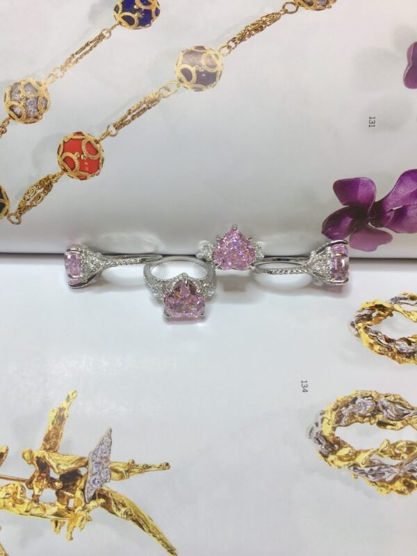 Heart-Shaped Pink Diamond Inspired Ring – S925 Silver with 18K White Gold Plating
