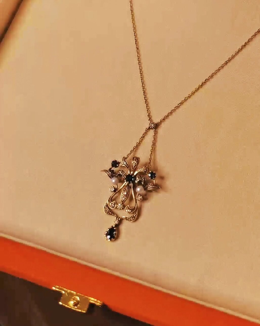 Antique Edwardian Sapphire Necklace - 18k Gold & Wild Pearl (Convertible Brooch)