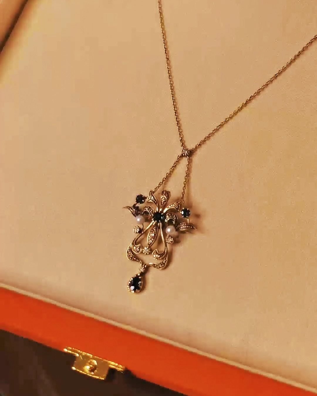 Antique Edwardian Sapphire Necklace - 18k Gold & Wild Pearl (Convertible Brooch)