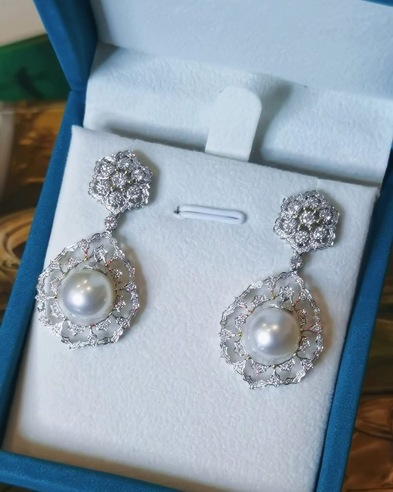 Buccellati Style Australian Pearl Earrings - 18k Gold Lace (Convertible)