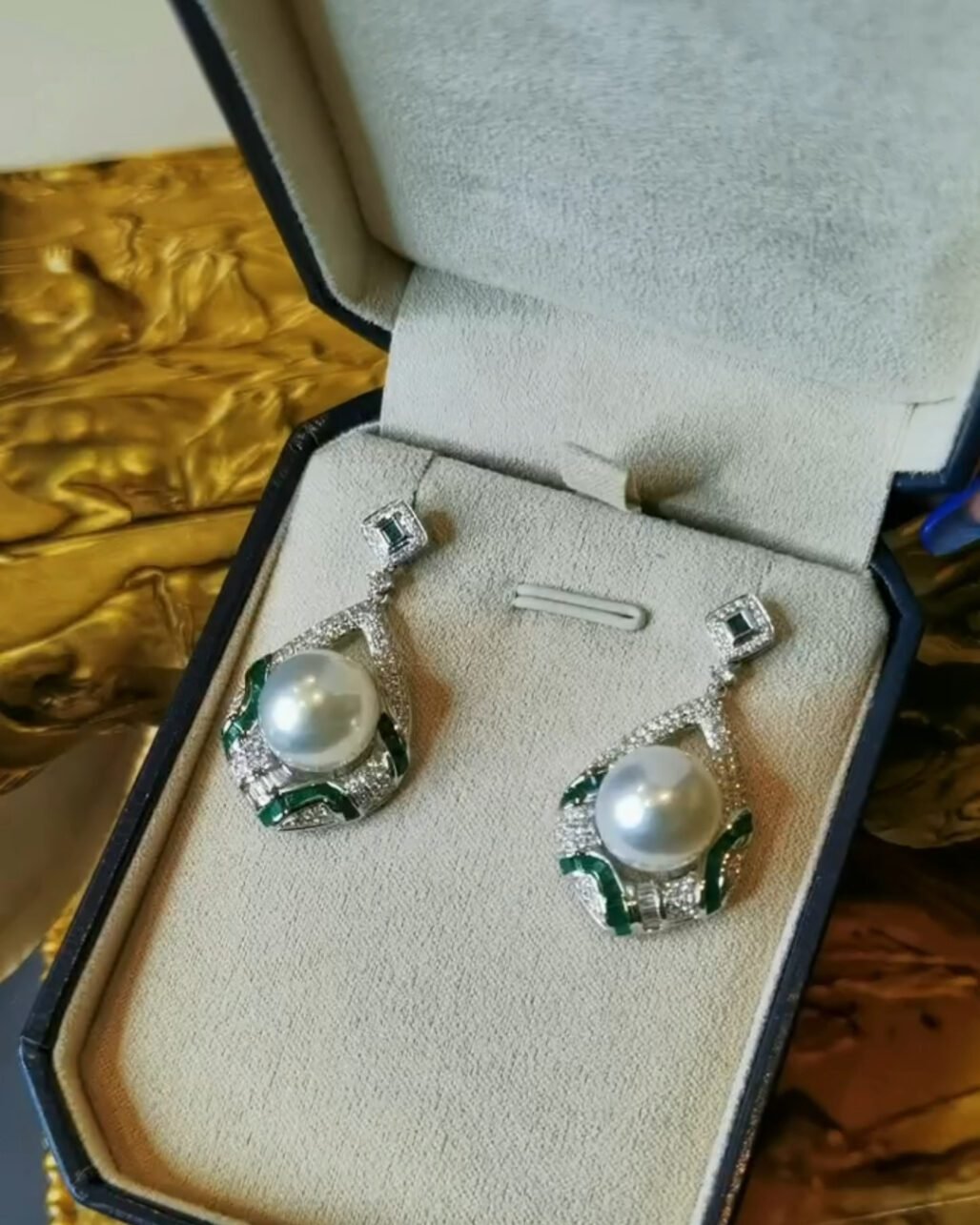 Art Deco Emerald & Australian Pearl Earrings - Mystery Set (18k Gold)