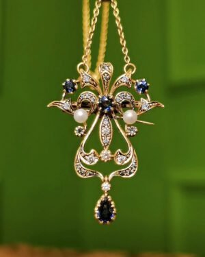 natural-wild-pearl-sapphire-detail-closeup.jpg Antique Edwardian Sapphire Necklace Convertible Brooch Wild Pearl