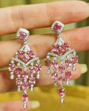 Pink Spinel Chandelier Earrings Burmese Gems Diamond Tassel