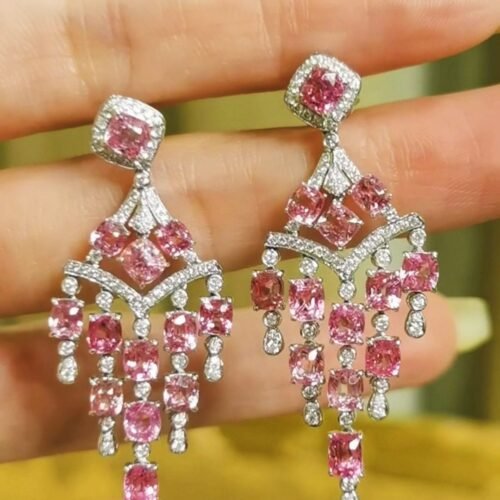 pink-spinel-chandelier-earrings-diamond-tassel.jpg Pink Spinel Chandelier Earrings Burmese Gems Diamond Tassel