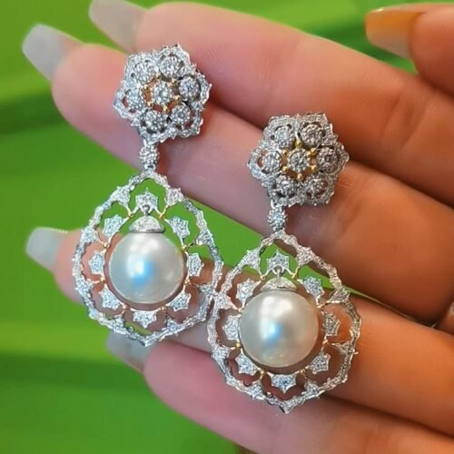 tulle-lace-gold-engraving-pearl-detail.jpg Buccellati Style Australian White Pearl Earrings 18k Gold