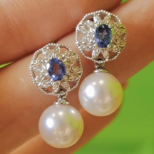 Versatile Pearl Sapphire Earrings 18k Gold Convertible