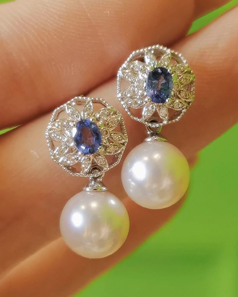 Versatile Pearl Sapphire Earrings 18k Gold Convertible
