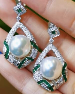 Art Deco Emerald Australian Pearl Earrings Mystery Set 18k Gold