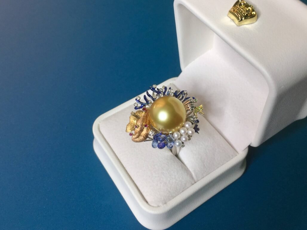 Rare 14.5mm South Sea Golden Pearl Ring | PERLA ART French Designer High Jewelry