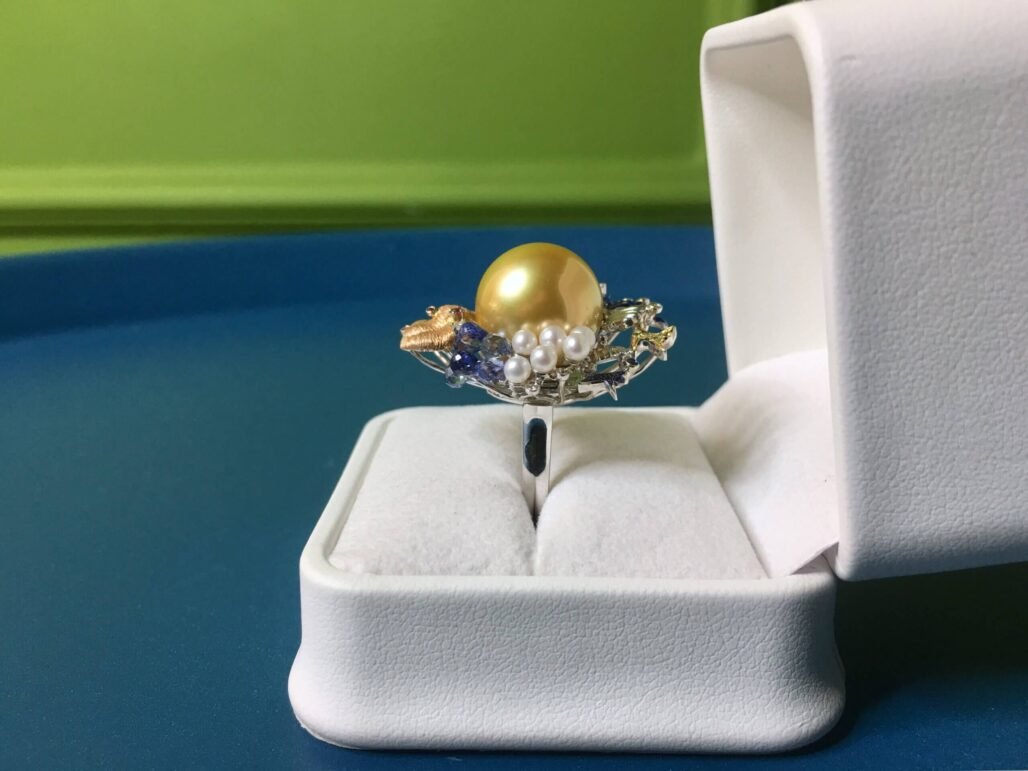 Rare 14.5mm South Sea Golden Pearl Ring | PERLA ART French Designer High Jewelry