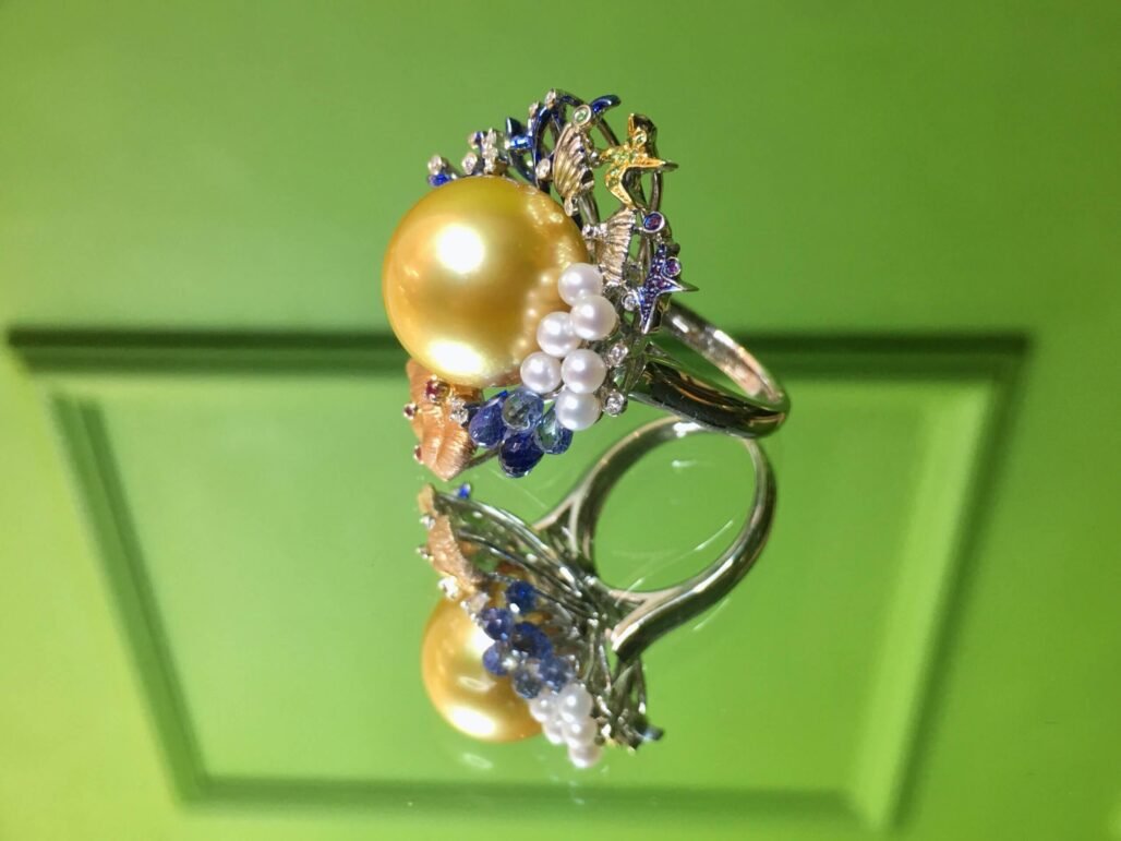 Rare 14.5mm South Sea Golden Pearl Ring | PERLA ART French Designer High Jewelry