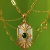 Art Deco Colombian Emerald Pendant Necklace Layered Chain