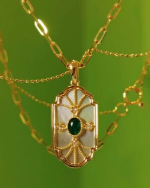 Art Deco Colombian Emerald Pendant Necklace Layered Chain