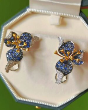 Artistic Sapphire Orchid Earrings 18k Gold Unheated