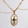 Art Deco Emerald Pendant Necklace in 18K Gold | Colombian Emerald & Mother of Pearl Jewelry