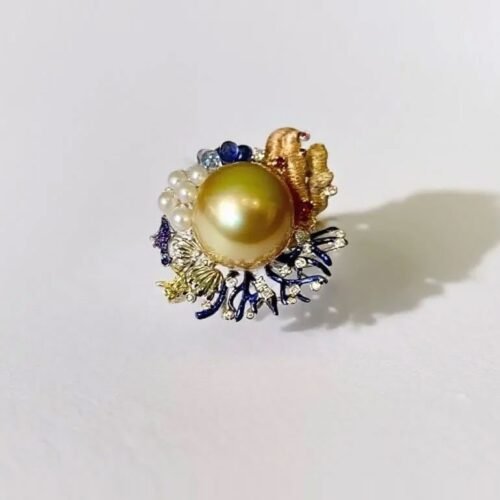 14.5mm South Sea Golden Pearl Ring French Designer High Jewelry