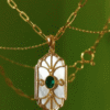 Art Deco Emerald Pendant Necklace in 18K Gold | Colombian Emerald & Mother of Pearl Jewelry