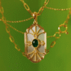 Art Deco Emerald Pendant Necklace in 18K Gold | Colombian Emerald & Mother of Pearl Jewelry