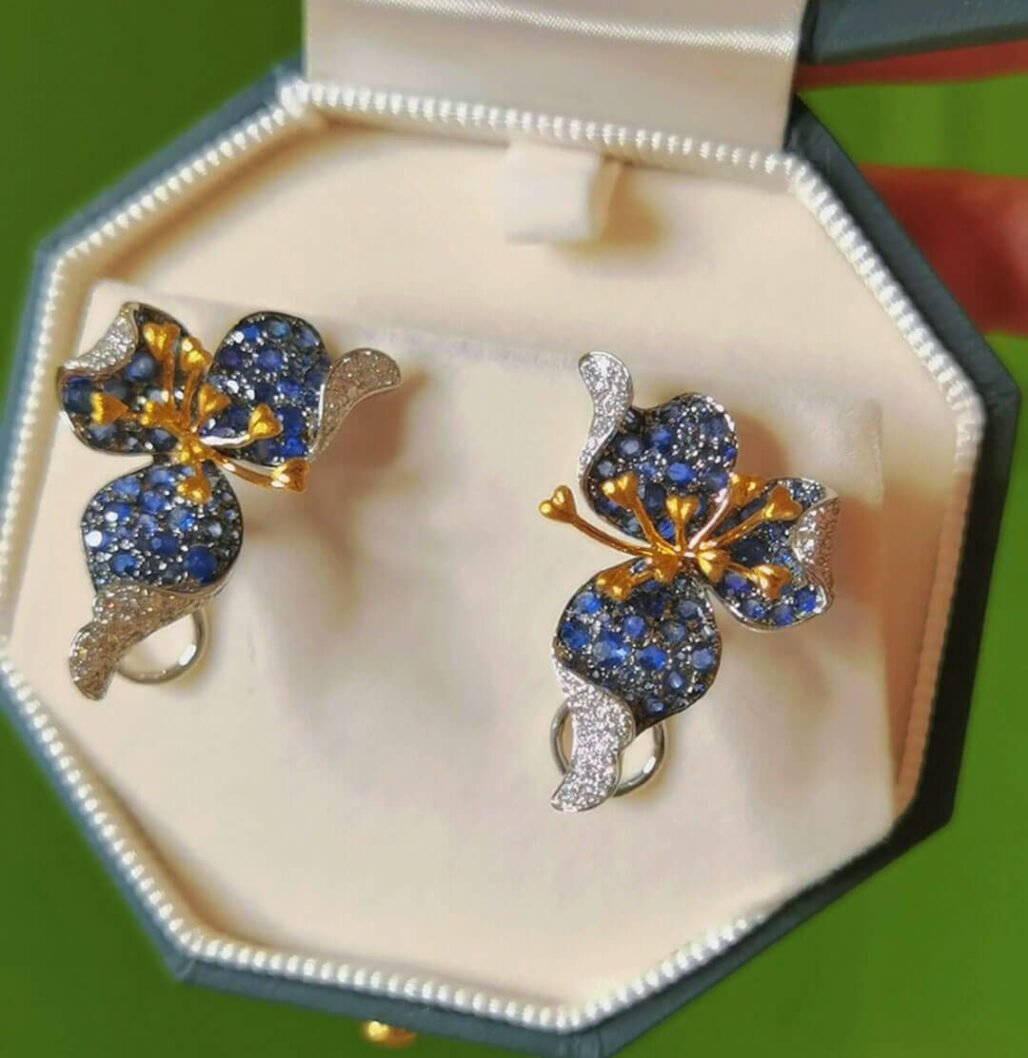 18K Gold & Natural Sapphire Orchid Earrings