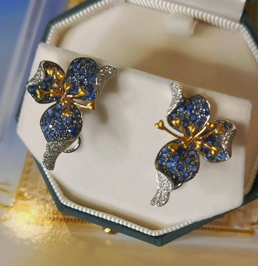 18K Gold & Natural Sapphire Orchid Earrings