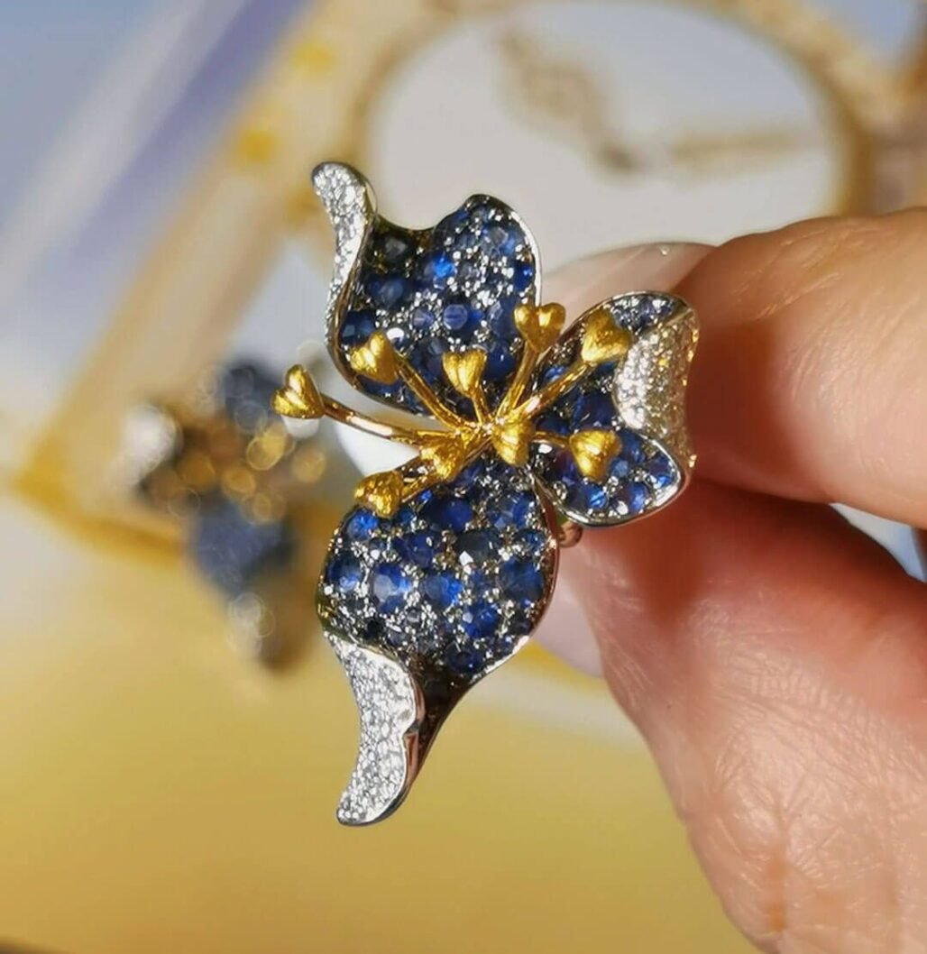 18K Gold & Natural Sapphire Orchid Earrings