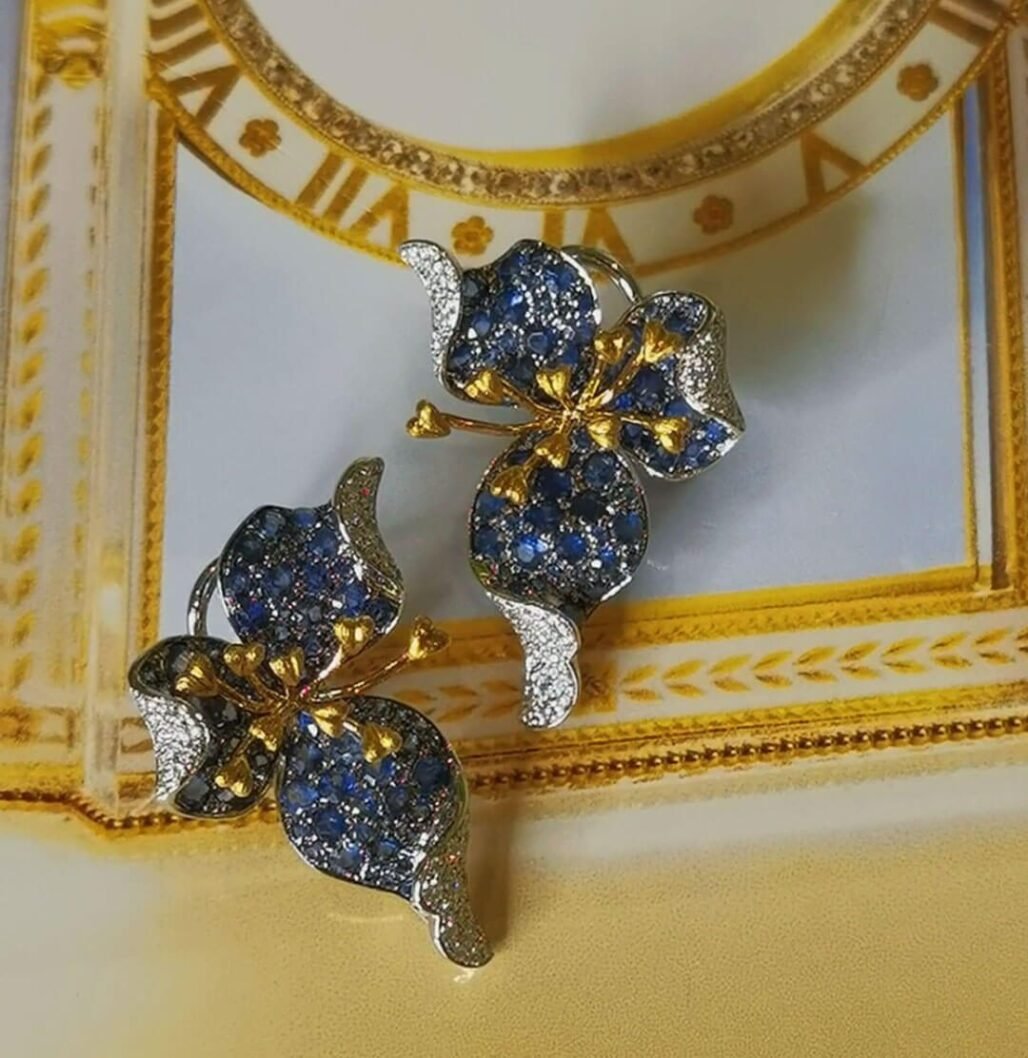 18K Gold & Natural Sapphire Orchid Earrings
