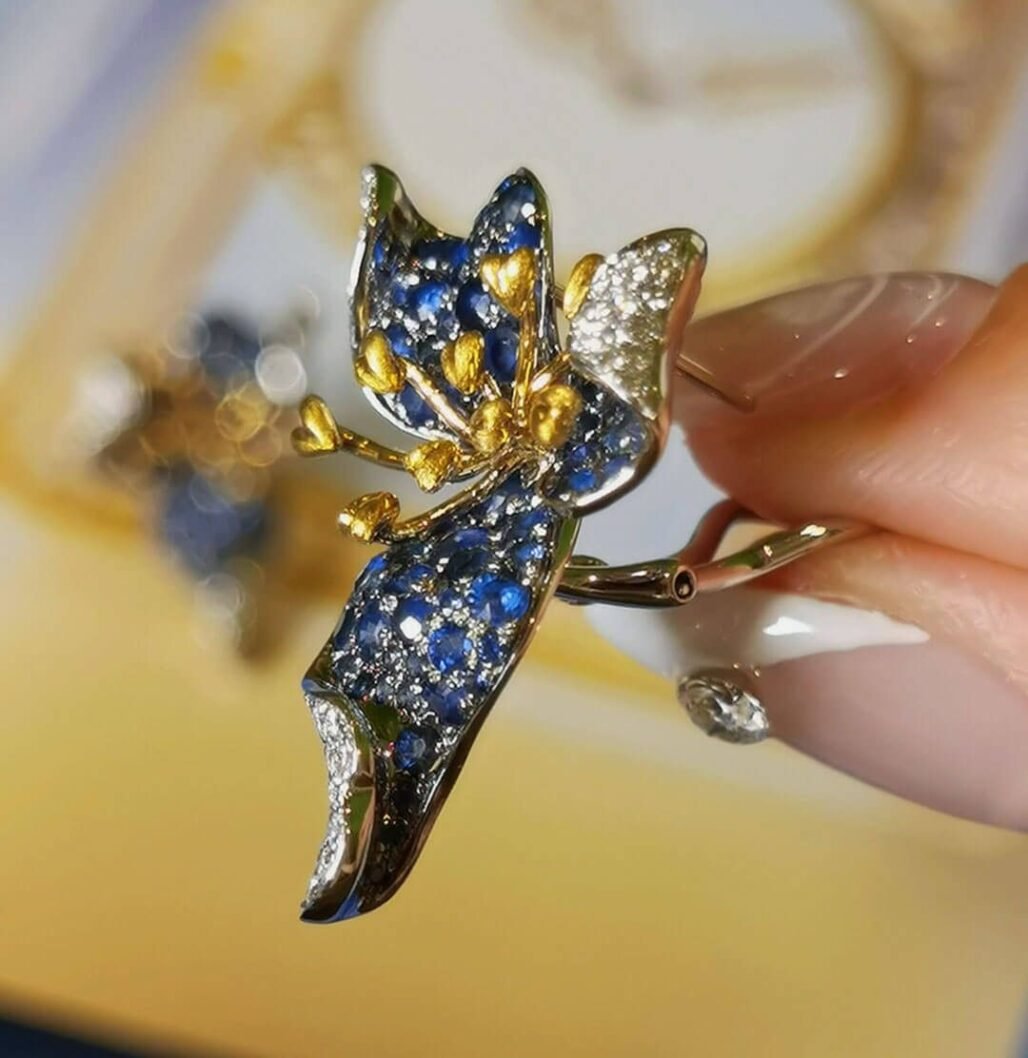 18K Gold & Natural Sapphire Orchid Earrings