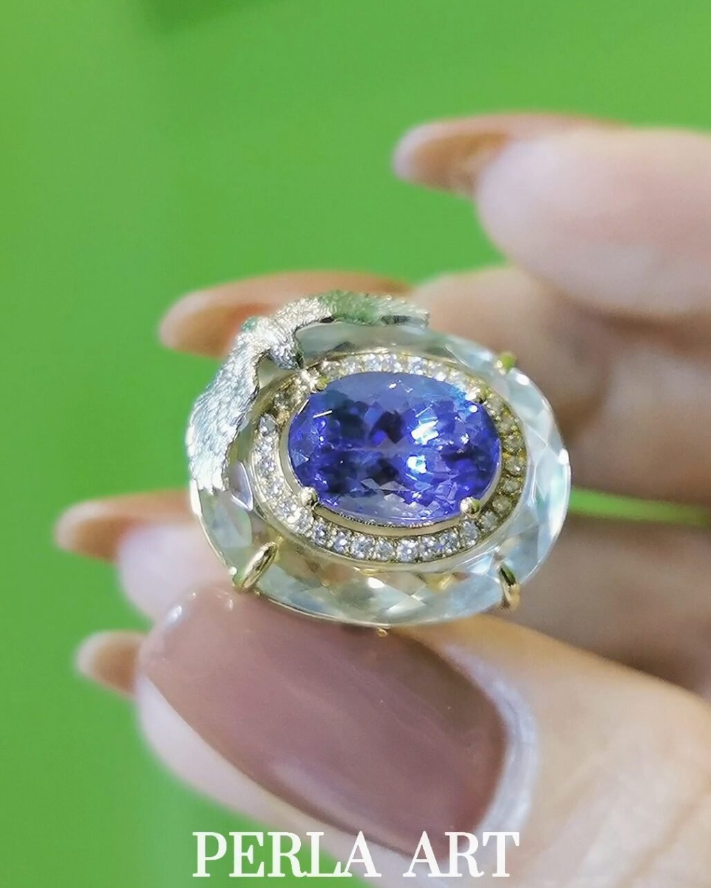 Tanzanite "Marveilles" Ring - 4.1ct Floating Gem & Eagle Motif (Rock Crystal Art)