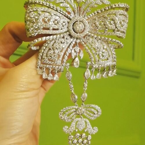 Edwardian Diamond Bow Brooch 890 Stones Grape Vine