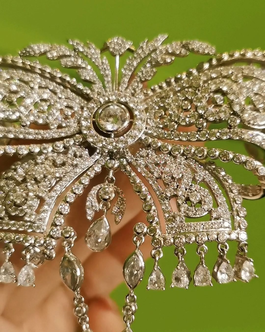 Edwardian Diamond Bow Brooch - 890 Stones & Grape Vine (Heirloom Style)