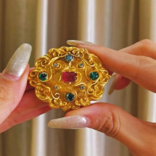 Victorian Keepsake Brooch Ruby Emerald Hairwork Locket