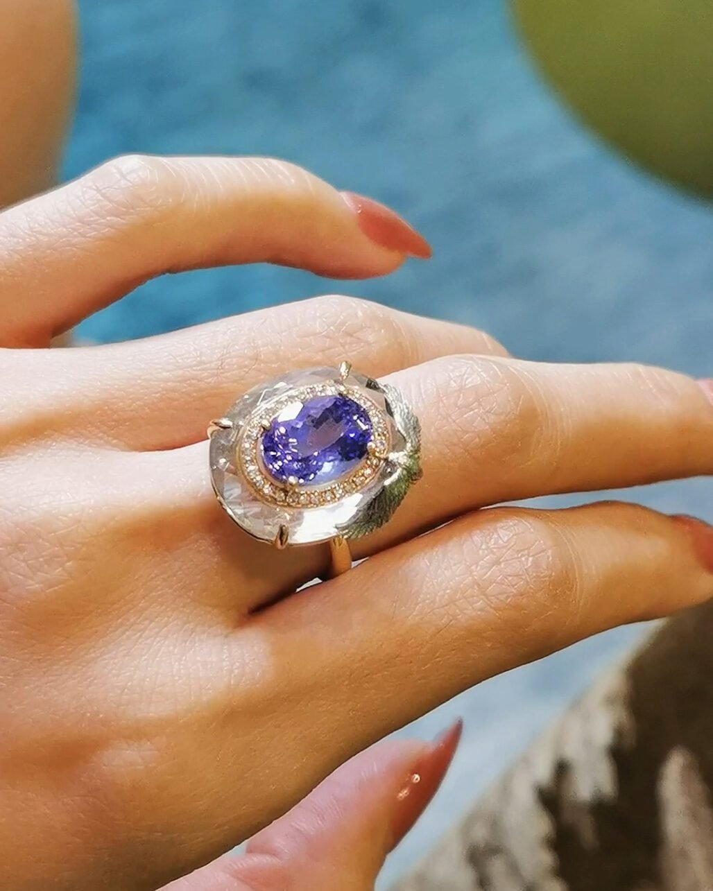 Tanzanite "Marveilles" Ring - 4.1ct Floating Gem & Eagle Motif (Rock Crystal Art)
