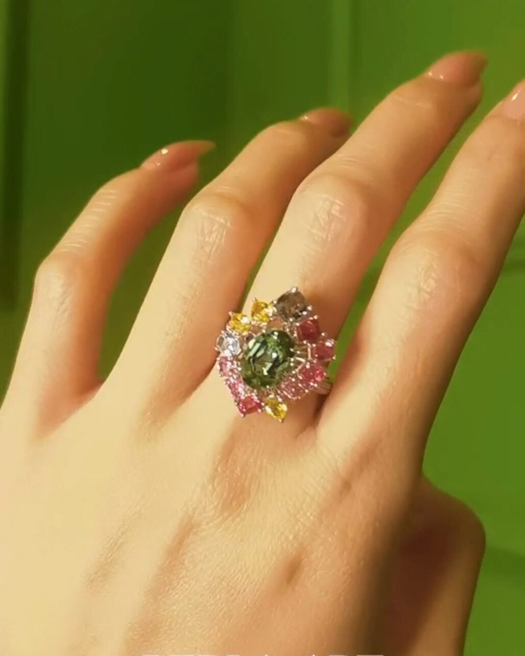 Secret Garden Green Tourmaline Ring - 2.18ct Brazilian Gem & Sapphires (German Cut)