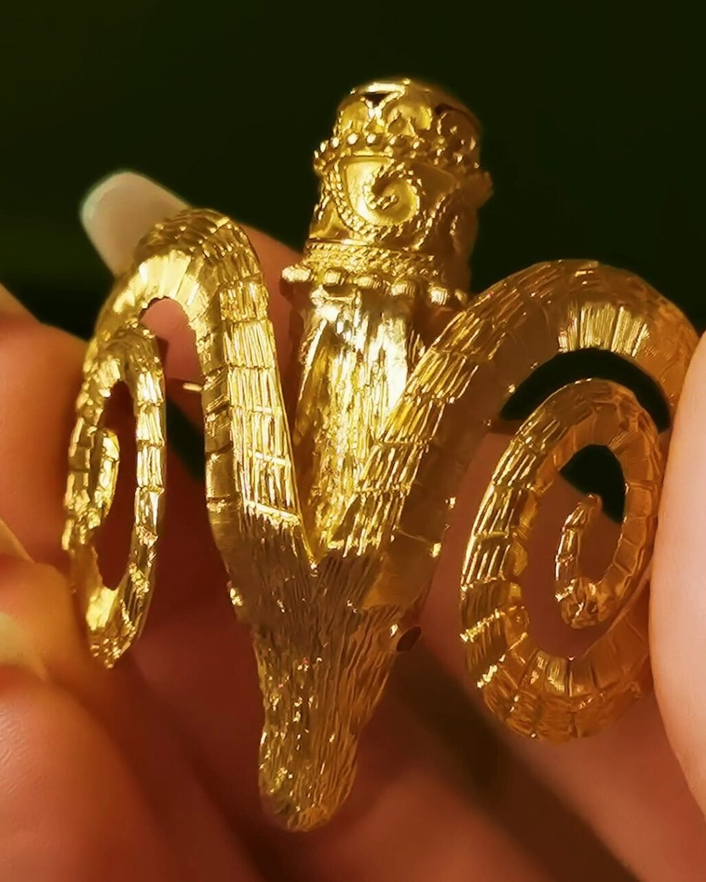 1950s Ilias Lalaounis Ram's Head Brooch - 18k Gold Greek Revival (Signed)