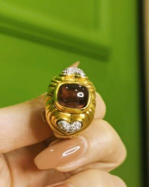 Victorian Rubellite Diamond Ring 1850s Antique 18k Gold