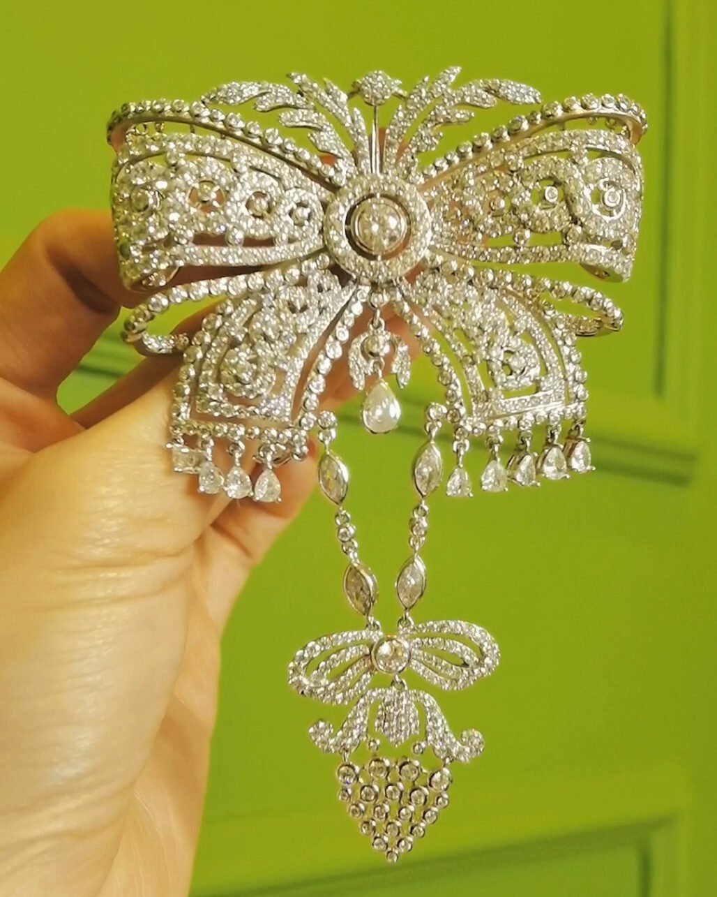 Edwardian Diamond Bow Brooch - 890 Stones & Grape Vine (Heirloom Style)