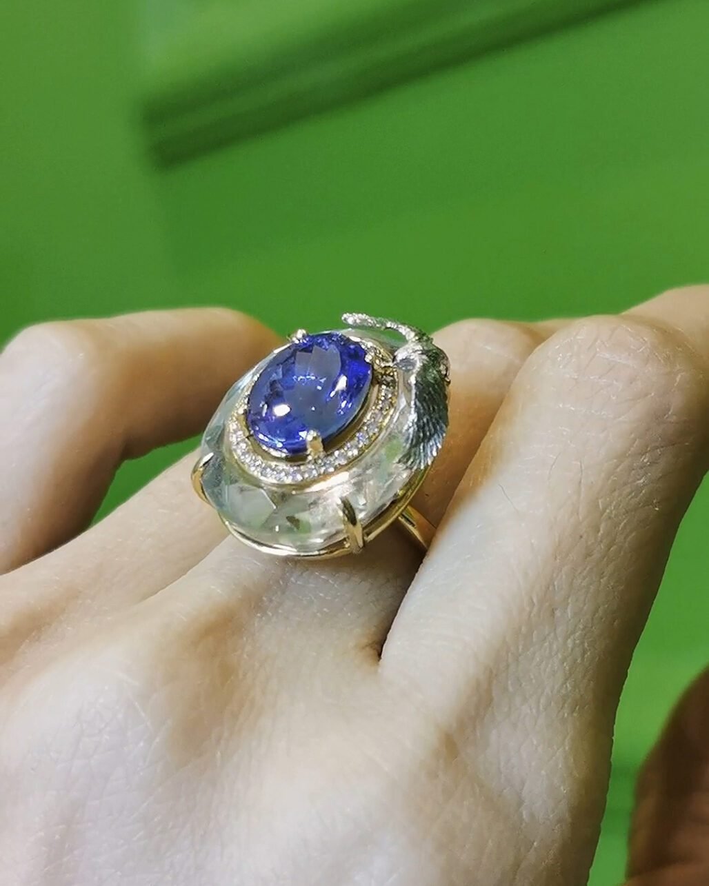 Tanzanite "Marveilles" Ring - 4.1ct Floating Gem & Eagle Motif (Rock Crystal Art)