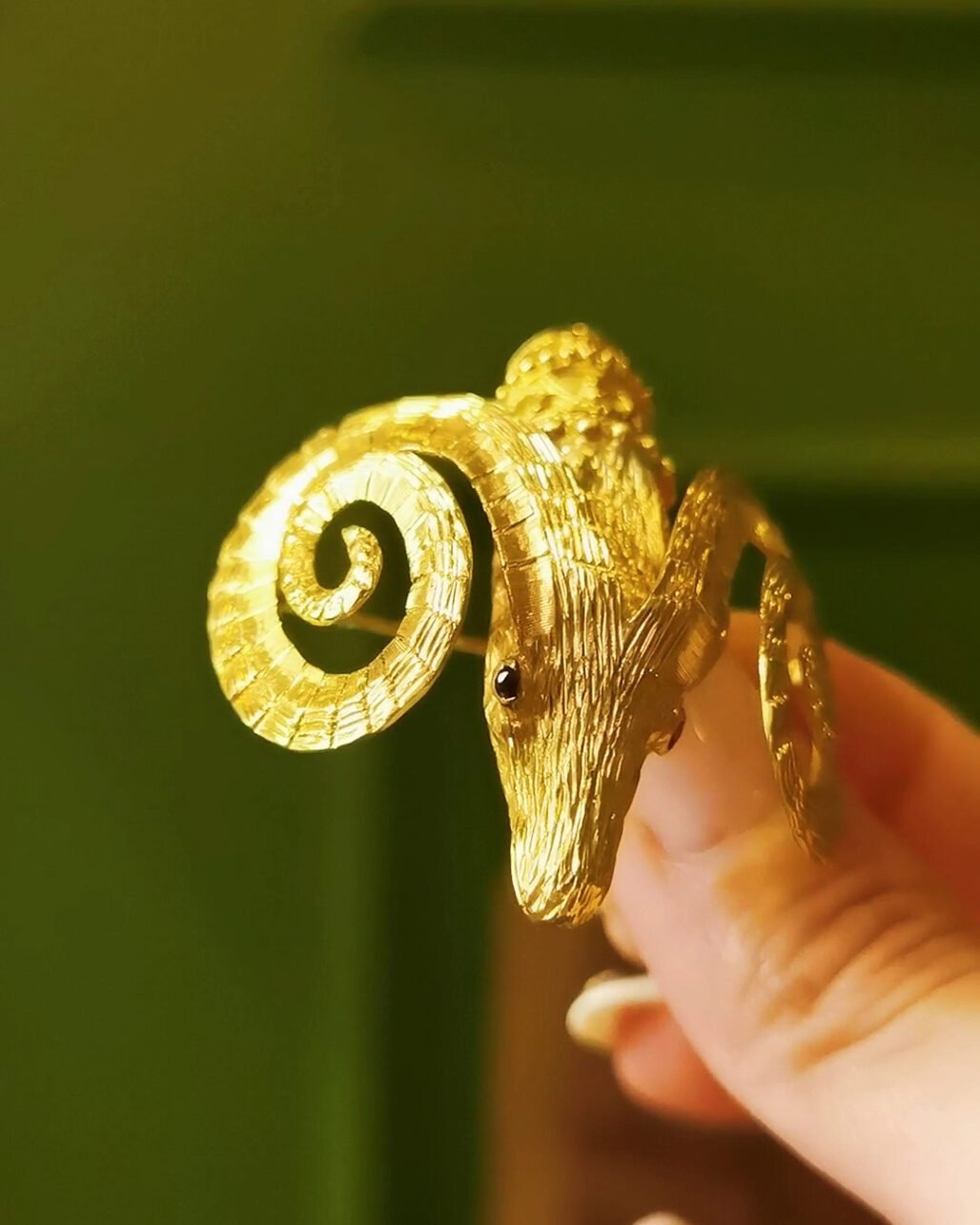 1950s Ilias Lalaounis Ram's Head Brooch 18k Gold Signed