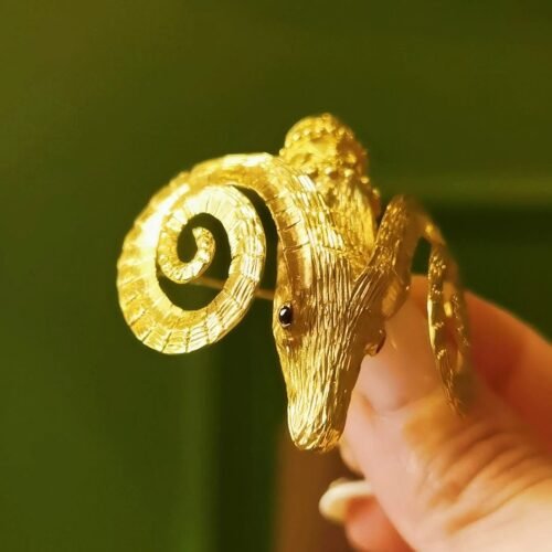 1950s Ilias Lalaounis Ram's Head Brooch 18k Gold Signed