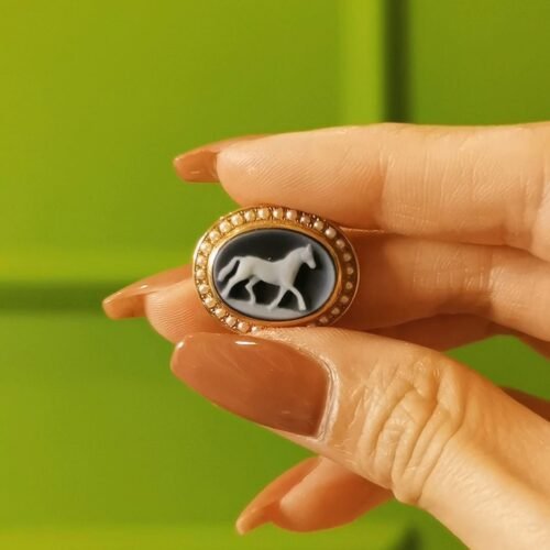 horse-pendant-18k-gold German Agate Cameo Pendant Hand Carved White Horse