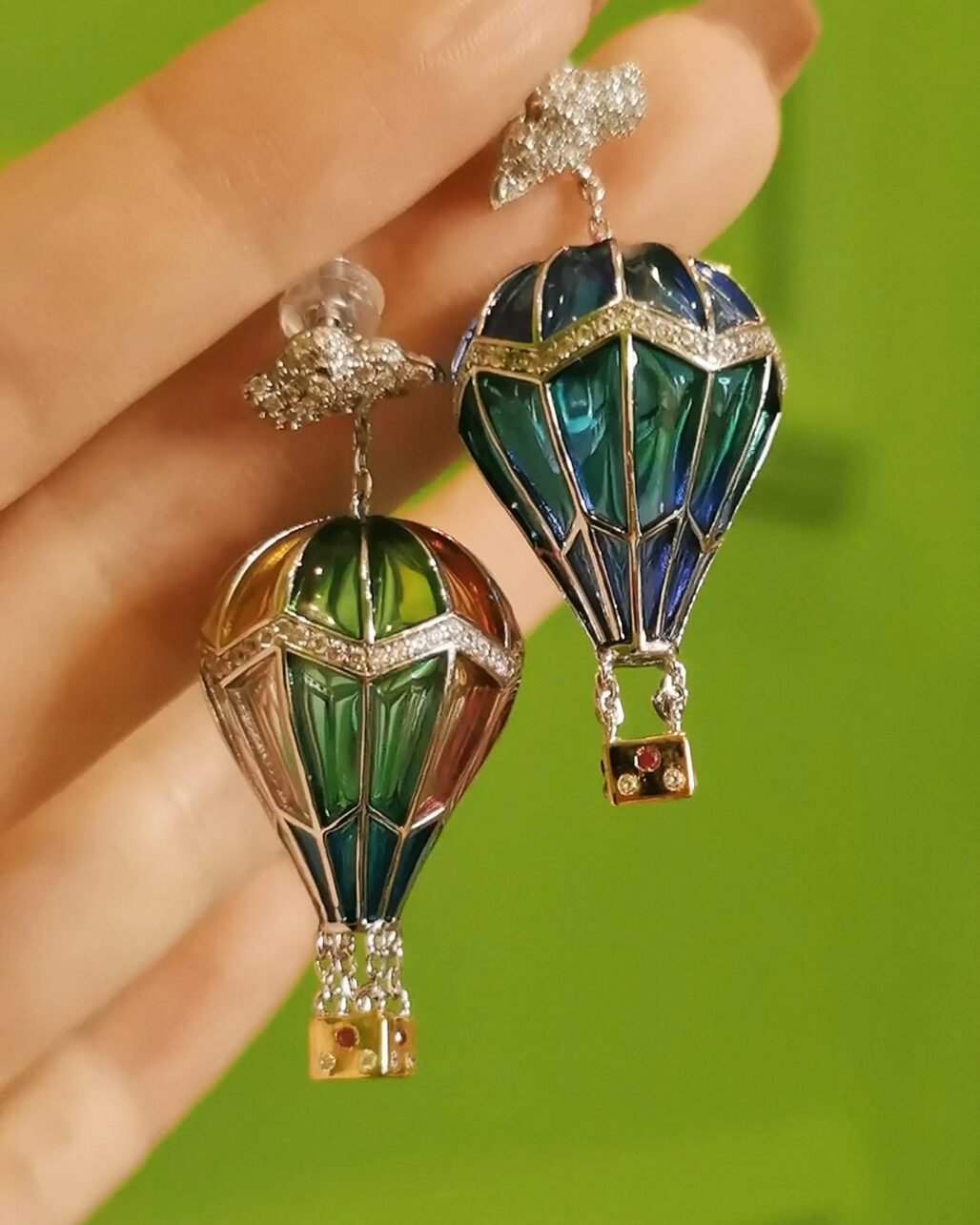 Plique-à-jour Enamel Hot Air Balloon Jewelry - Gradient Two-Tone (Stained Glass Effect)
