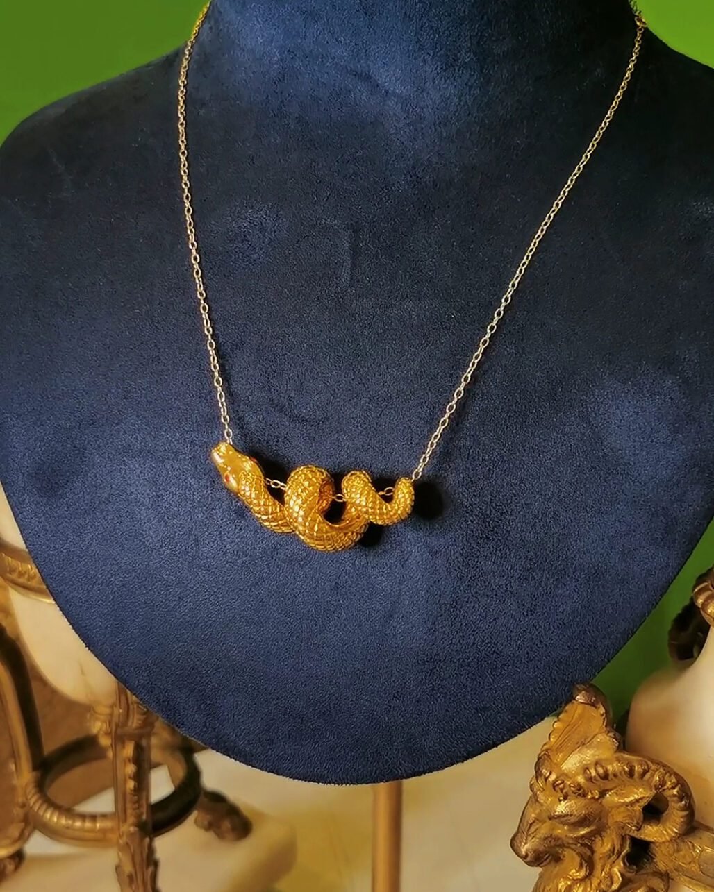 18k Gold Serpent Necklace - The "Cleopatra" Coiled Snake (Symbol of Rebirth)