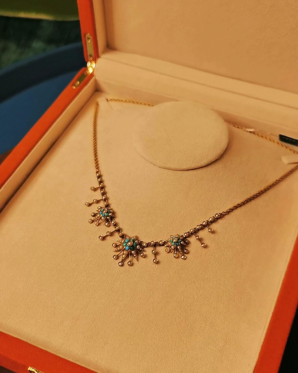 Victorian Star Pendant Necklace - 88 Wild Pearls & Turquoise (Star of David)